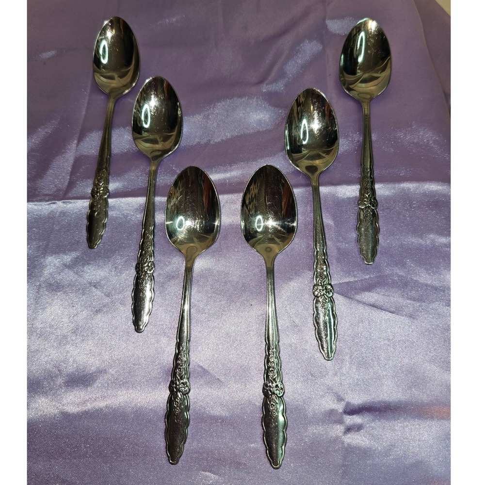 Oneida Community Floral Glen Stainless Teaspoons Set of 6 Floral MCM Flatware